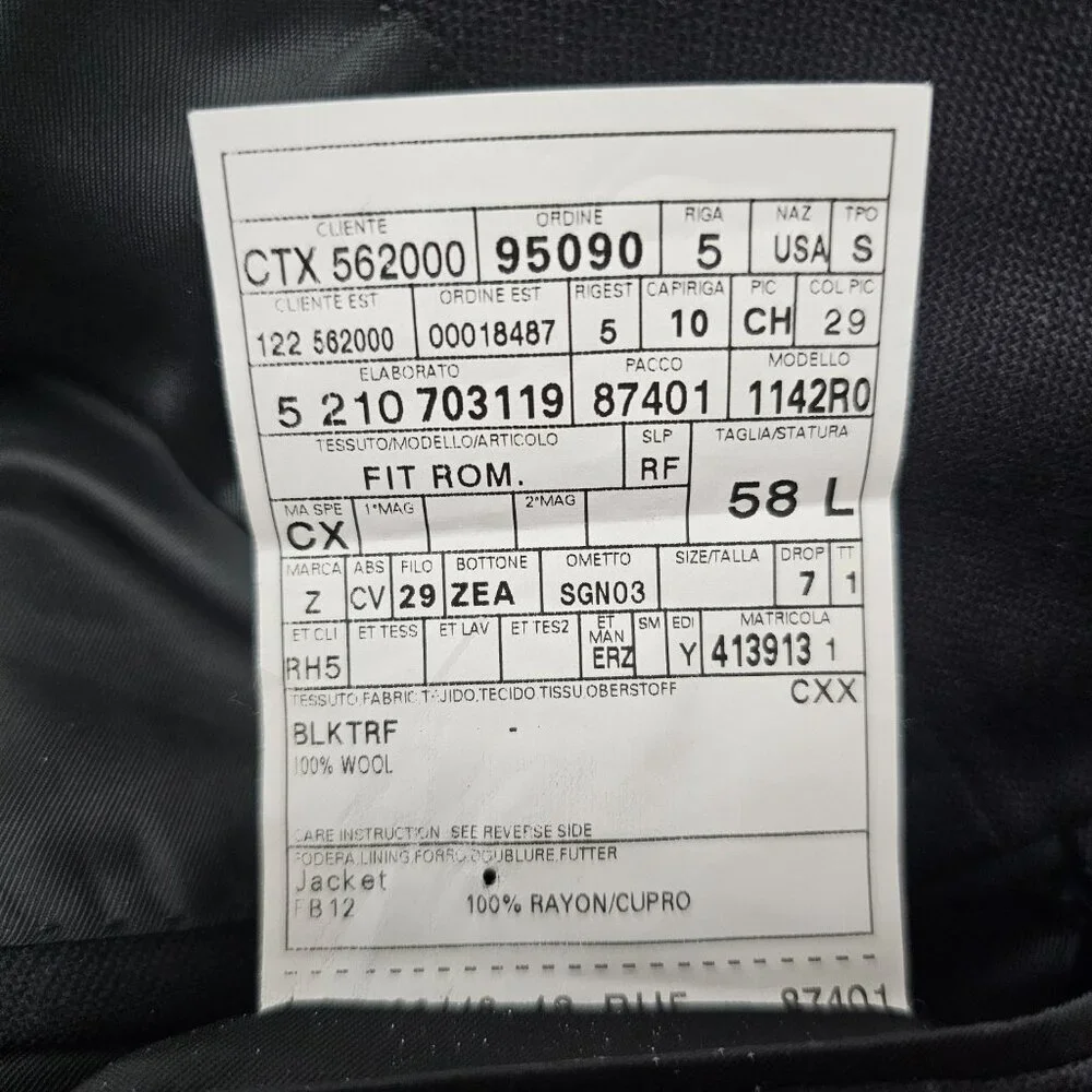 Ermenegildo Zegna Trofeo 46L Black Solid 3-Button Sport Coat Blazer Jacket T577